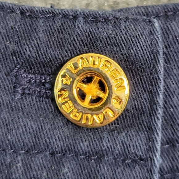 LAUREN RALPH LAUREN Blue Gold Button High Rise Cuffed Twill Chino Shorts SIZE 10 - Picture 6 of 14